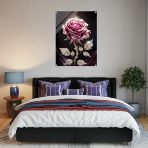 Cozy bedroom wall decor-gold-pink rose art