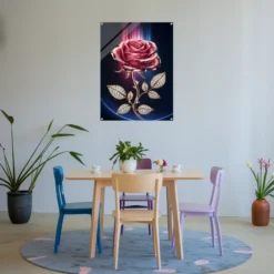 Dining wall decor blue gold violet blue rose acrylic print