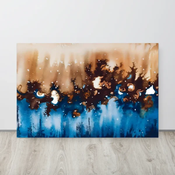 Dynamic blue brown abstract wall art metal print