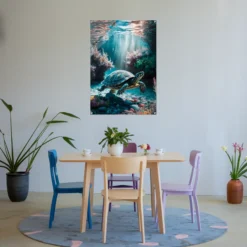 Eating room wall hanging swimming turtle
