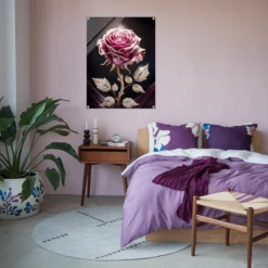 Feminine bedroom wall decor gilded rose acrylic art