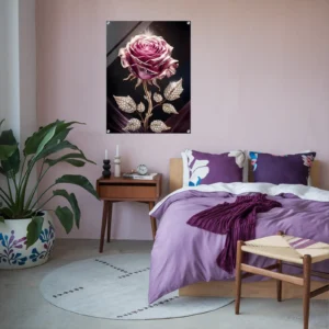 Feminine bedroom wall decor gilded rose acrylic art