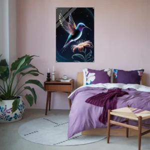 Radiant floral hummingbird acrylic wall art modern bedroom
