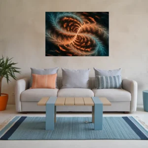 Minimalistic modern small living room galaxy vortex wall art