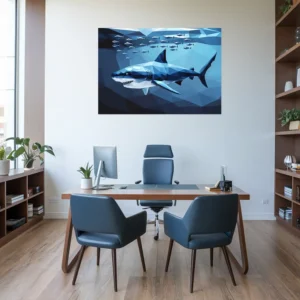 Geometric blue bull shark office wall decor