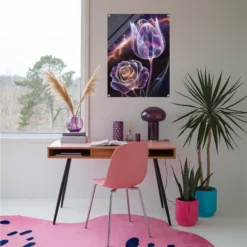 Teen girl study room wall decor pink cosmic flowers