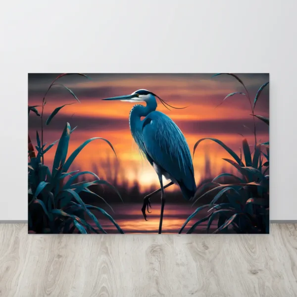 Lone Great Blue Heron in sunset-aluminum print wall decor