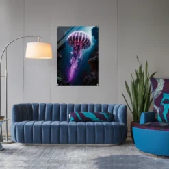 Luminous jellyfish wall decoration blue purple-themed modern living room