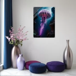 Deep blue-purple Jellyfish acrylic wall artwork entryway