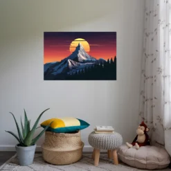 Kids room mountain peak sunset landscape wall art