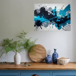 Blue themed kitchen wall decor-abstract splash artwork