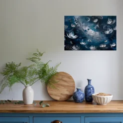 Blue themed kitchen wall art abstract floral