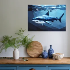 Blue-themed kitchen decor-bull shark metal print