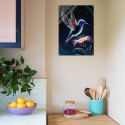 Kitchen wall luminous floral hummingbird acrylic wall hanging