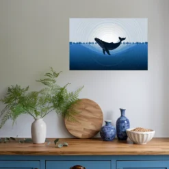 Blue kitchen wall hanging whale sound waves