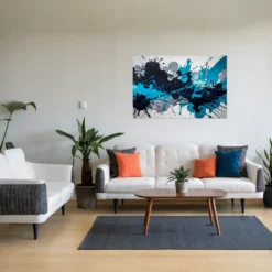 Large blue gray splash wall print on classic living room