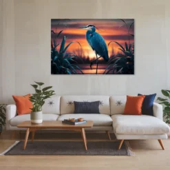 Large Great Blue Heron wall art classic living room