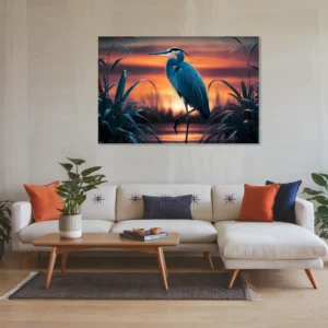 Large Great Blue Heron wall art classic living room