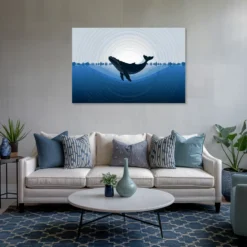 Large whale sound waves metal print minimalist living room