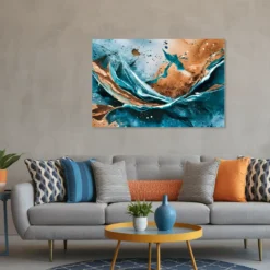 Large fluid art metal print modern living room