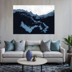Large topographic map wall print contemporary living room