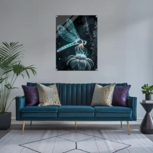 Large vertical wall art for living room-radiant dragonfly flower acrylic print