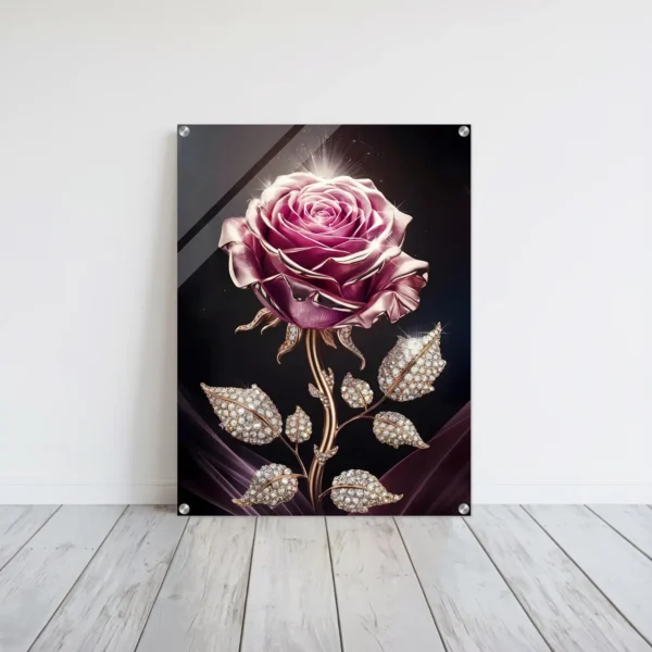 Lavish gilded rose acrylic wall decor-Violet, pink, gold black