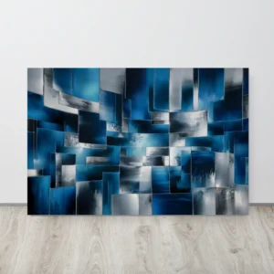 Layered blue silver abstract aluminum print wall hanging