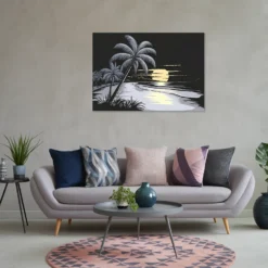 Medium-sized beach sunset art in living room wall hanging