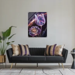 Living room wall decor featuring duo cosmic flowers