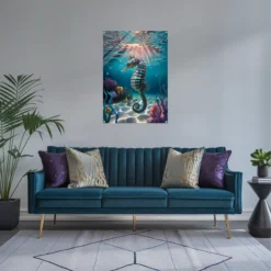 Large living room wall decor seahorse sunlit underwater acrylic print
