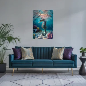 Large living room wall decor seahorse sunlit underwater acrylic print