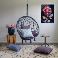 Lounge/relaxation space featuring gleaming rose wall hanging