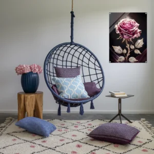 Lounge room with goldish-pink rose wall hanging