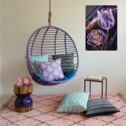 Lounge wall art showcasing radiant cosmic flowers