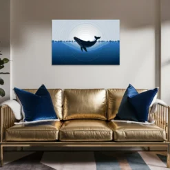 Lounge wall art blue-white whale sound waves