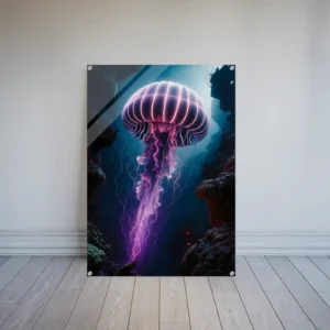 Luminous purple pink jellyfish acrylic wall art