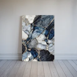 Blue-Gray-Gold Marble Veining Acrylic Print Wall Art