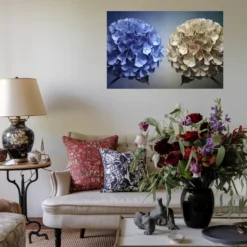 Colorful living room with hydrangea blooms