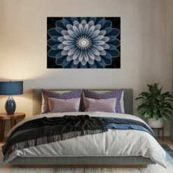 White blue flower wall hanging cozy bedroom