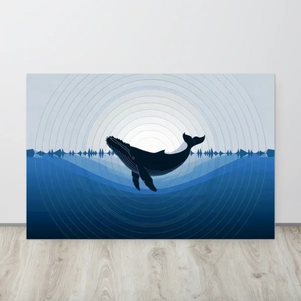 Blue-white minimalist whale sound waves wall art metal print