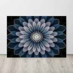 Minimalistic white blue floral metal print wall decor