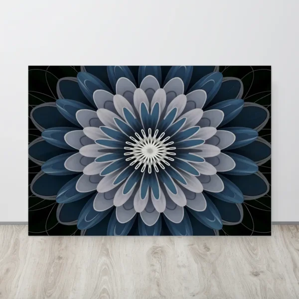 Minimalistic white blue floral metal print wall decor