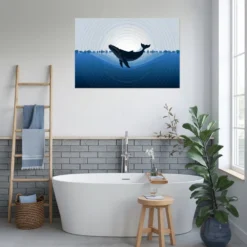 Modern minimalist bathroom wall decor whale-sound waves metal print