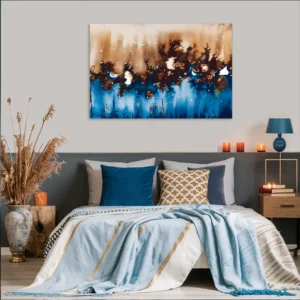 Blue-brown themed modern bedroom decor-dynamic abstract wall hanging