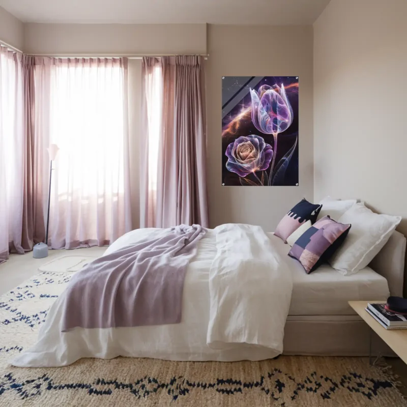 White-purple-pink bedroom-radiant tulip and rose wall hanging