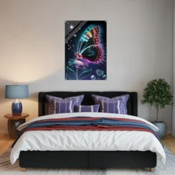 Modern bedroom wall decor with luminescent-butterfly acrylic print