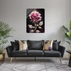 Black-gold modern living room acrylic gilden rose wall art