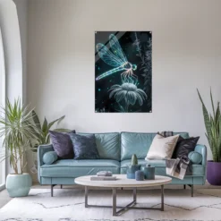 Modern living wall decor featuring luminous-dragonfly print