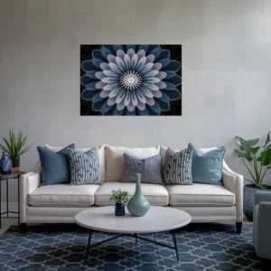 Modern blue-white theme sitting room minimal flower wall art